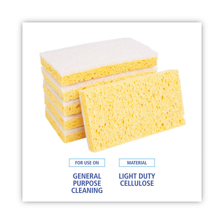Boardwalk® Scrubbing Sponge, Light Duty, 3.6 x 6.1, 0.7" Thick, Yellow/White, Individually Wrapped, 20/Carton (BWK16320)