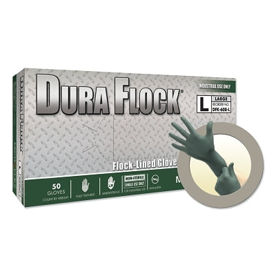 Ansell Dura Flock® DFK-608 Disposable Nitrile Gloves, 8.3 in Palm, 7.9 Fingers, Flocked Liner, Small, Dark Green (748-DFK-608-S) 500 EA / CA