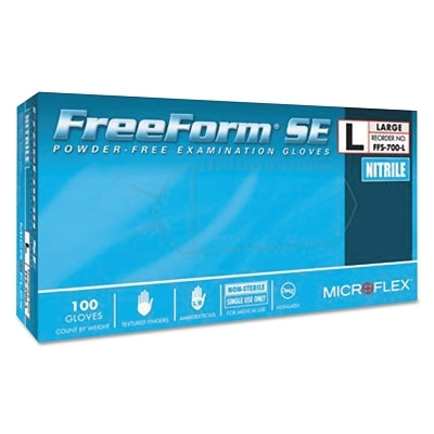 Ansell FreeForm SE Disposable Gloves, Nitrile, Finger - 13 mm; Palm-9 mm, Large, Blue (748-FFS-700-L) 100 EA / BX