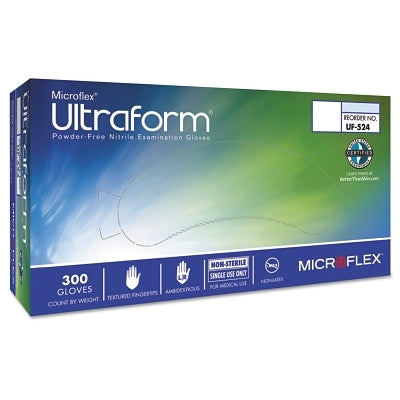 Ansell Ultraform Disposable Gloves, Nitrile, Finger - 8 mm; Palm - 6 mm, Medium, Blue (748-UF-524-M) 3000 EA / CA