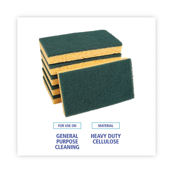Boardwalk® Scrubbing Sponge, Medium Duty, 3.6 x 6.1, 0.75" Thick, Yellow/Green, Individually Wrapped, 20/Carton (BWK174)