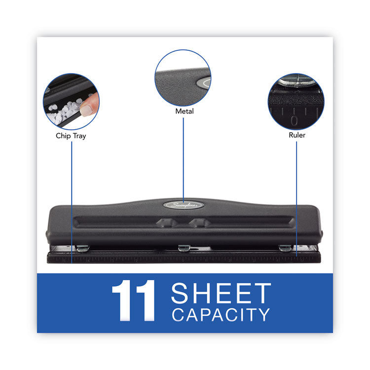 Swingline® 11-Sheet Commercial Adjustable Desktop Two- to Three-Hole Punch, 9/32" Holes, Black (SWI74020) Each