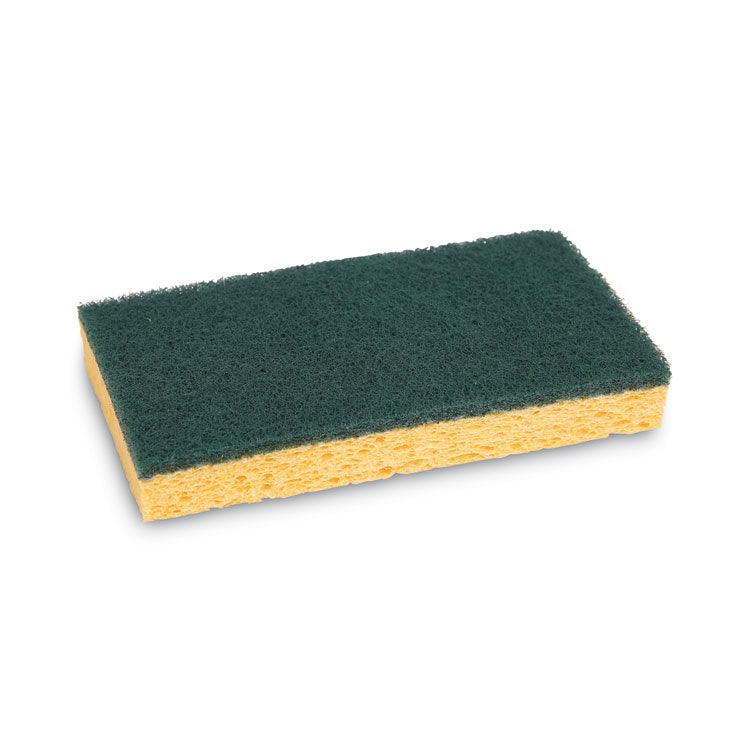 Boardwalk® Scrubbing Sponge, Medium Duty, 3.6 x 6.1, 0.75" Thick, Yellow/Green, Individually Wrapped, 20/Carton (BWK174)