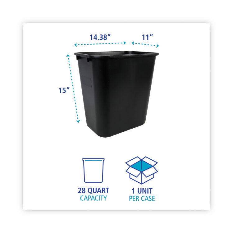 Boardwalk® Soft-Sided Wastebasket, 28 qt, Plastic, Black (BWK28QTWBBLA)