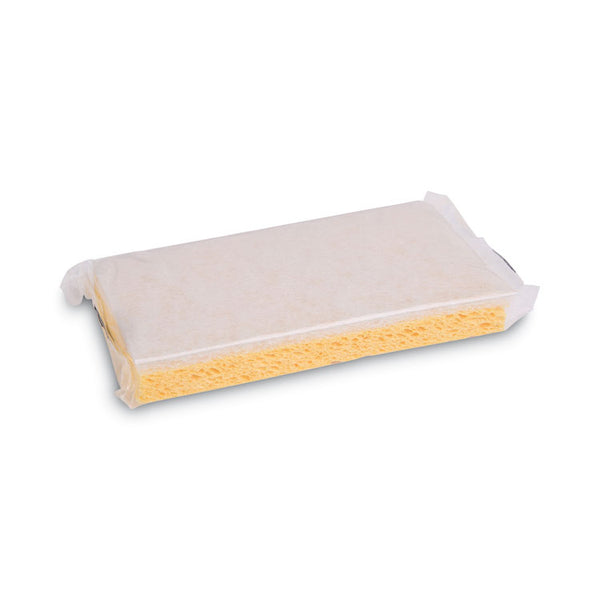 Boardwalk® Scrubbing Sponge, Light Duty, 3.6 x 6.1, 0.7" Thick, Yellow/White, Individually Wrapped, 20/Carton (BWK16320) Case of 20