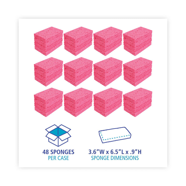 Boardwalk® Small Cellulose Sponge, 3.6 x 6.5, 0.9" Thick, Pink, 2/Pack, 24 Packs/Carton (BWKCS1A) Case of 48