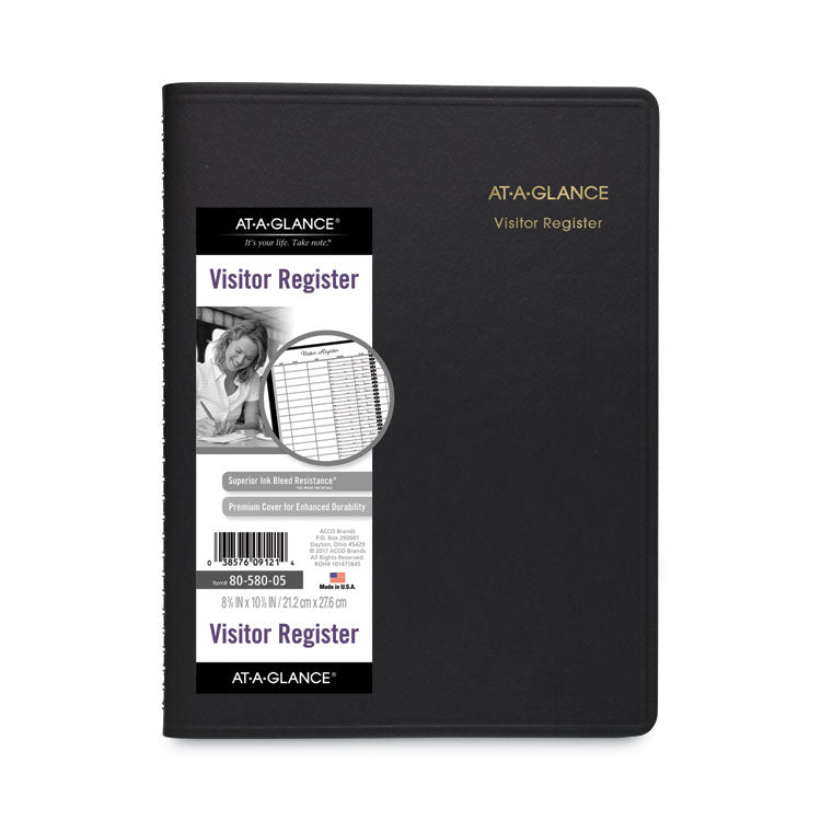 AT-A-GLANCE® Visitor Register Book, Black Cover, 10.88 x 8.38 Sheets, 60 Sheets/Book (AAG8058005)