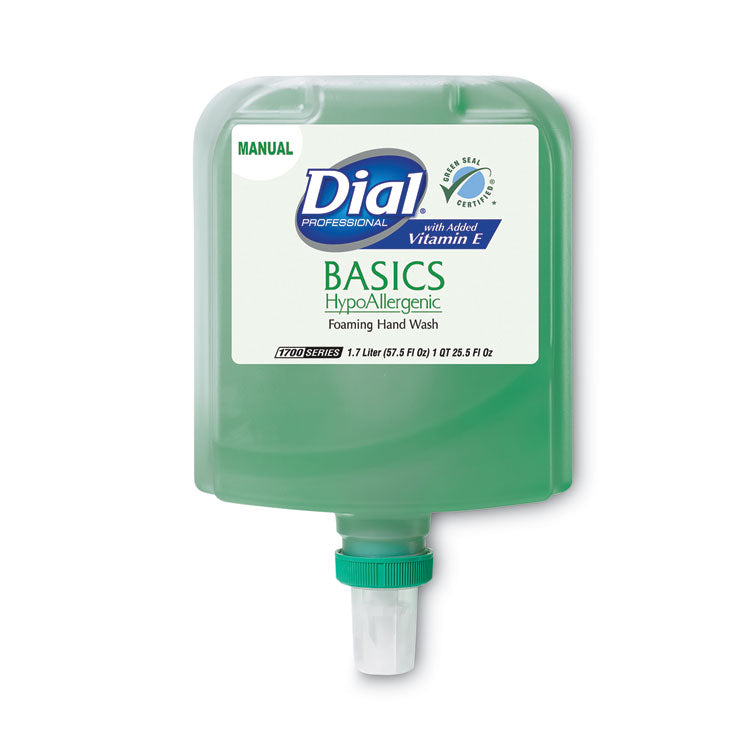 Dial® Professional Basics Hypoallergenic Foaming Hand Wash Refill for Dial 1700 Dispenser, Honeysuckle, with Vitamin E, 1.7 L, 3/Carton (DIA32499)