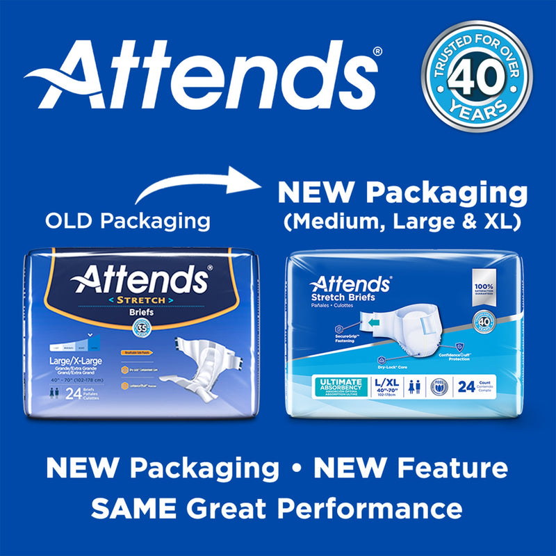 Attends® Stretch Unisex Adult Incontinence Brief Large / X-Large Disposable Heavy Absorbency (981738_CS) 96/CS