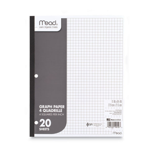 Mead® Graph Paper Tablet, 3-Hole, 8.5 x 11, Quadrille: 4 sq/in, 20 Sheets/Pad, 12 Pads/Pack (MEA19010)