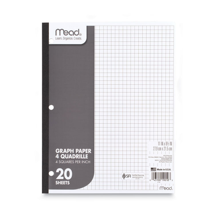 Mead® Graph Paper Tablet, 3-Hole, 8.5 x 11, Quadrille: 4 sq/in, 20 Sheets/Pad, 12 Pads/Pack (MEA19010) 1 Pad