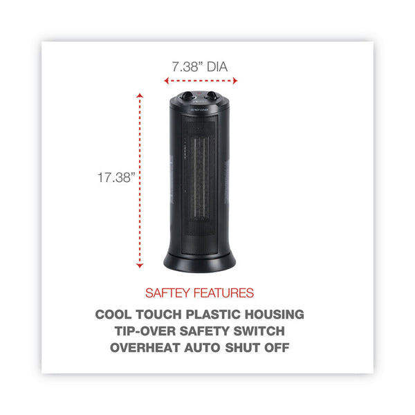 Alera® Mini Tower Ceramic Heater, 1,500 W, 7.37 x 7.37 x 17.37, Black (ALEHECT17)