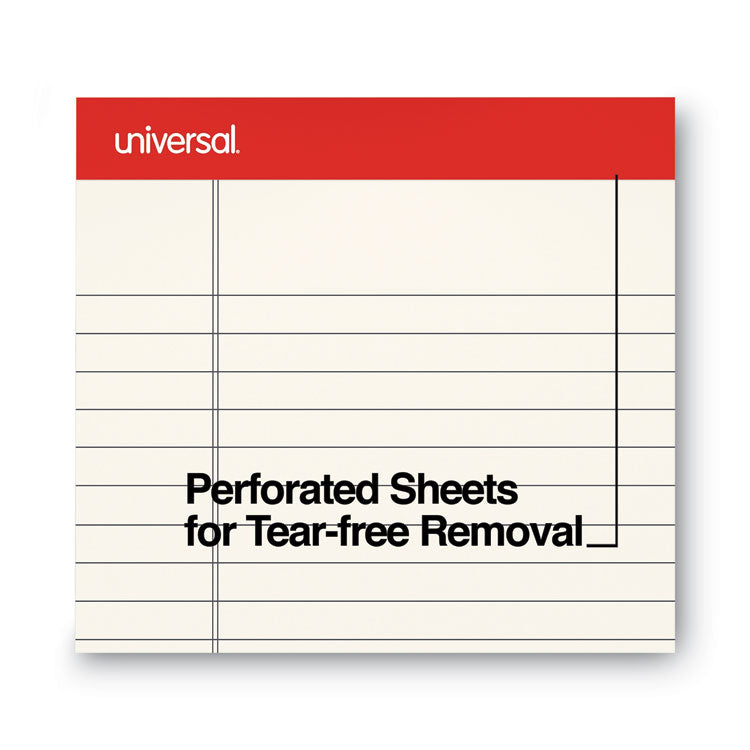 Universal® Colored Perforated Ruled Writing Pads, Letter Size Pad (8.5 x 11.75), Wide/Legal Rule, 50 Ivory 8.5 x 11 Sheets, Dozen (UNV35882)