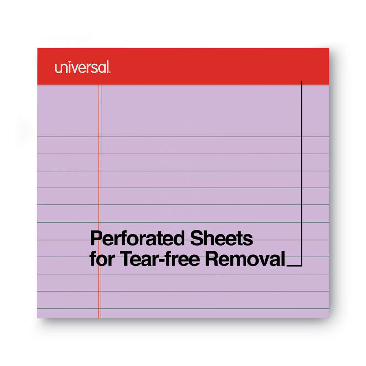 Universal® Colored Perforated Ruled Writing Pads, Wide/Legal Rule, 50 Orchid 8.5 x 11 Sheets, Dozen (UNV35884)