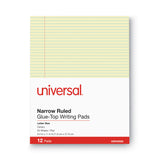 Universal® Glue Top Pads, Narrow Rule, 50 Canary-Yellow 8.5 x 11 Sheets, Dozen (UNV42000)