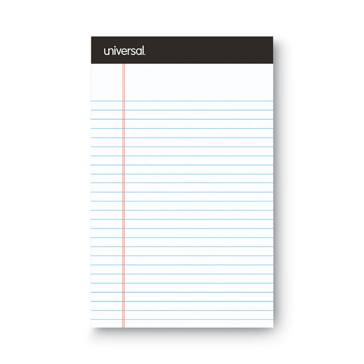 Universal® Premium Ruled Writing Pads with Heavy-Duty Back, Narrow Rule, Black Headband, 50 White 5 x 8 Sheets, 6/Pack (UNV56300)