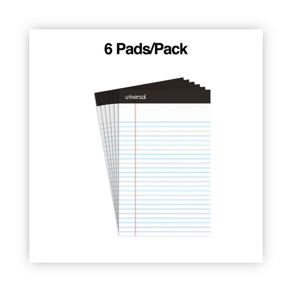 Universal® Premium Ruled Writing Pads with Heavy-Duty Back, Narrow Rule, Black Headband, 50 White 5 x 8 Sheets, 6/Pack (UNV56300)