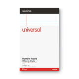 Universal® Premium Ruled Writing Pads with Heavy-Duty Back, Narrow Rule, Black Headband, 50 White 5 x 8 Sheets, 6/Pack (UNV56300)