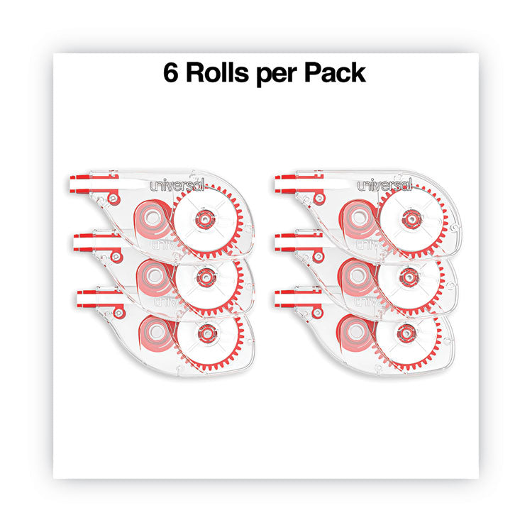 Universal® Side-Application Correction Tape, Transparent Red Applicator, 0.2" x 393", 6/Pack (UNV75610) Pack of 6