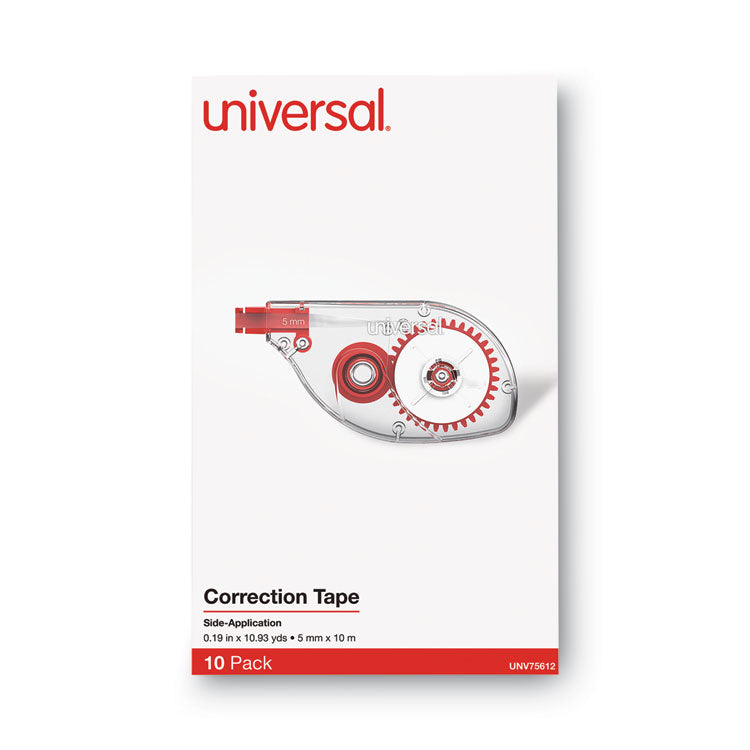 Universal® Side-Application Correction Tape, Non-Refillable, Transparent Gray/Red Applicator,  0.2" x 393", 10/Pack (UNV75612)