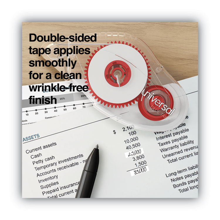 Universal® Double-sided Adhesive Tape Roller, 0.38" x 32.83 ft, Dries Clear, 2/Pack (UNV75614) Pack of 2