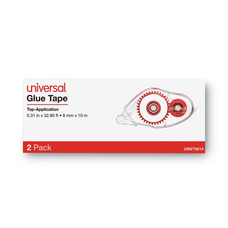 Universal® Double-sided Adhesive Tape Roller, 0.38" x 32.83 ft, Dries Clear, 2/Pack (UNV75614) Pack of 2