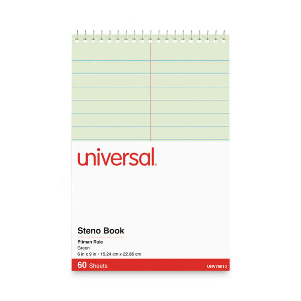 Universal® Steno Pads, Pitman Rule, Red Cover, 60 Green-Tint 6 x 9 Sheets (UNV76610)
