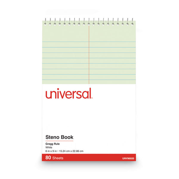 Universal® Steno Pads, Gregg Rule, Red Cover, 80 Green-Tint 6 x 9 Sheets (UNV86920)