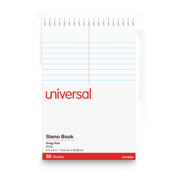 Universal® Steno Pads, Gregg Rule, Red Cover, 80 White 6 x 9 Sheets (UNV96920)