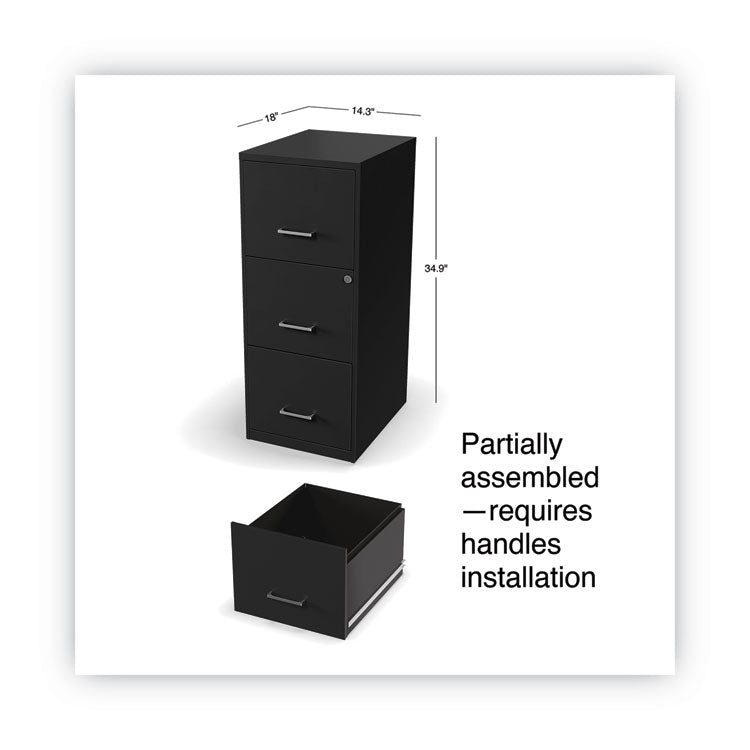 Alera® Soho Vertical File Cabinet, 3 Drawers: File/File/File, Letter, Black, 14" x 18" x 34.9" (ALESVF1835BL)