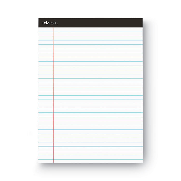 Universal® Premium Ruled Writing Pads with Heavy-Duty Back, Wide/Legal Rule, Black Headband, 50 White 8.5 x 11 Sheets, 12/Pack (UNV30730)