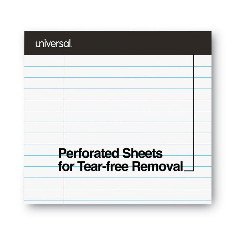 Universal® Premium Ruled Writing Pads with Heavy-Duty Back, Wide/Legal Rule, Black Headband, 50 White 8.5 x 11 Sheets, 12/Pack (UNV30730)