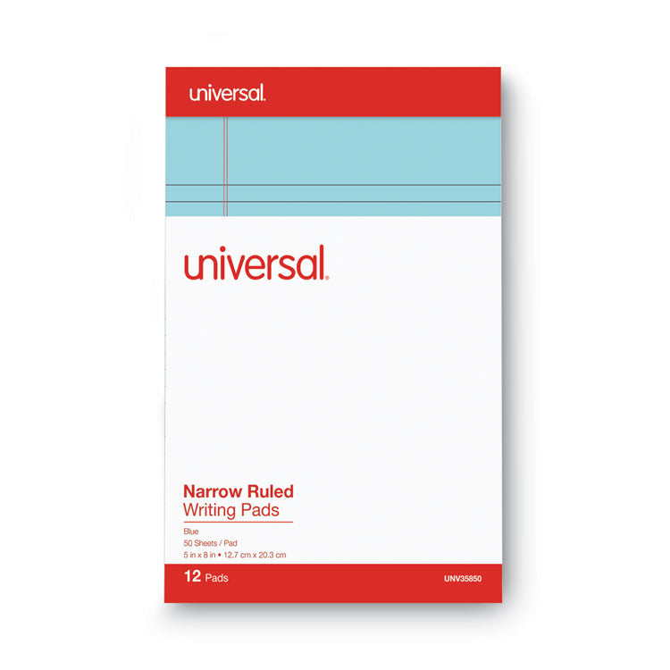 Universal® Colored Perforated Ruled Writing Pads, Narrow Rule, 50 Blue 5 x 8 Sheets, Dozen (UNV35850)