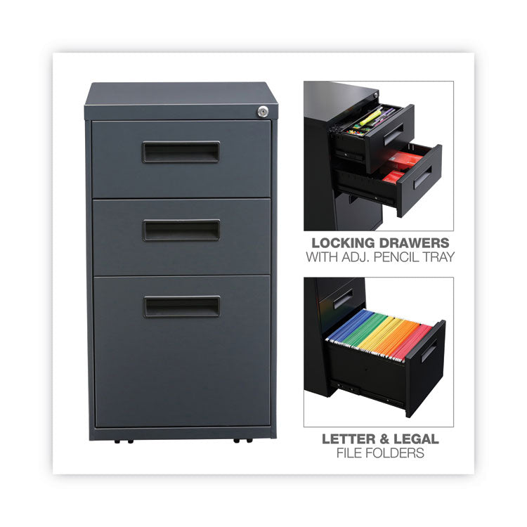 Alera® File Pedestal, Left or Right, 3-Drawers: Box/Box/File, Legal/Letter, Charcoal, 14.96" x 19.29" x 27.75" (ALEPABBFCH)