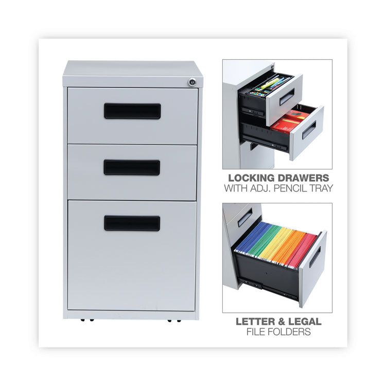 Alera® File Pedestal, Left or Right, 3-Drawers: Box/Box/File, Legal/Letter, Light Gray, 14.96" x 19.29" x 27.75" (ALEPABBFLG)