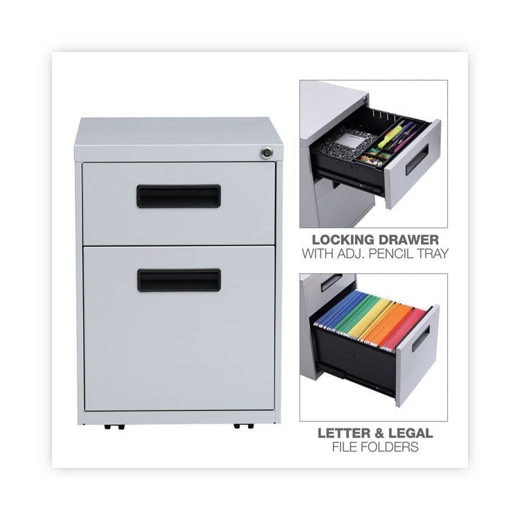 Alera® File Pedestal, Left or Right, 2-Drawers: Box/File, Legal/Letter, Light Gray, 14.96" x 19.29" x 21.65" (ALEPABFLG)