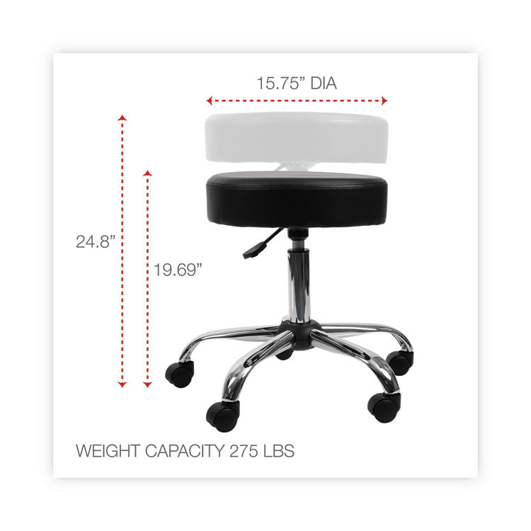 Alera® Height Adjustable Lab Stool, Backless, Supports Up to 275 lb, 19.69" to 24.80" Seat Height, Black Seat, Chrome Base (ALEUS4716) Each