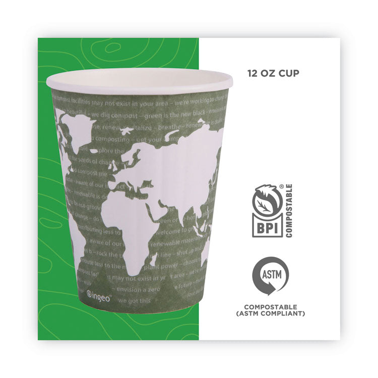 Eco-Products® World Art Renewable and Compostable Insulated Hot Cups, PLA, 12 oz, 40/Packs, 15 Packs/Carton (ECOEPBNHC12WD)