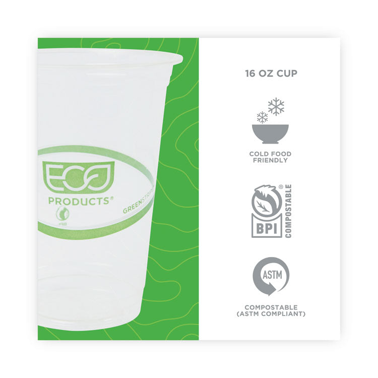 Eco-Products® GreenStripe Renewable and Compostable Cold Cups, 16 oz, Clear, 50/Pack, 20 Packs/Carton (ECOEPCC16GS)