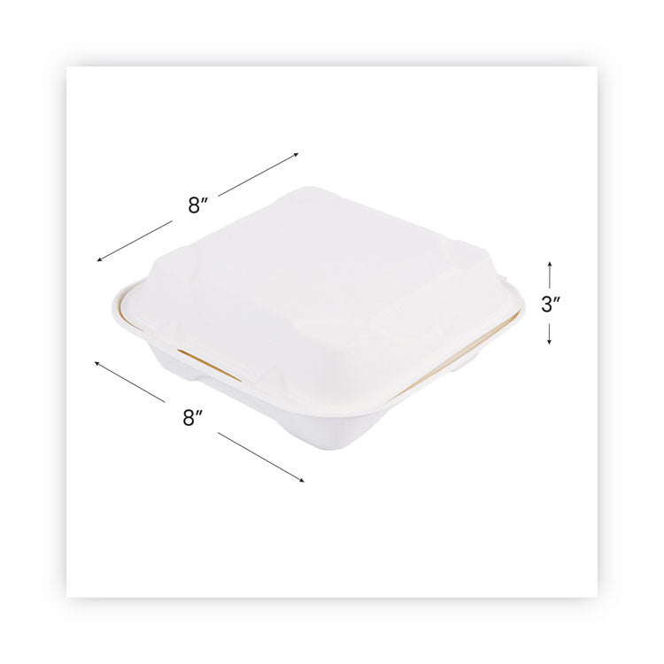 Eco-Products® Vanguard Renewable and Compostable Sugarcane Clamshells, 1-Compartment, 8 x 8 x 3, White, 200/Carton (ECOEPHC81NFA) Case Of 200