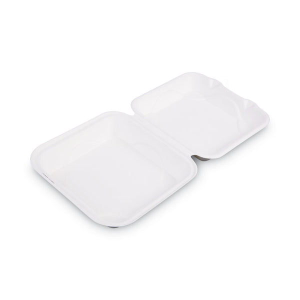 Eco-Products® Bagasse Hinged Clamshell Containers, 9 x 9 x 3, White, Sugarcane, 50/Pack, 4 Packs/Carton (ECOEPHC91)
