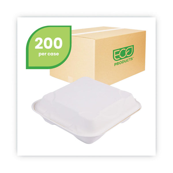 Eco-Products® Bagasse Hinged Clamshell Containers, 9 x 9 x 3, White, Sugarcane, 50/Pack, 4 Packs/Carton (ECOEPHC91)