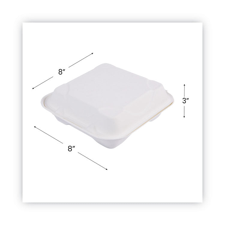 Eco-Products® Bagasse Hinged Clamshell Containers, 9 x 9 x 3, White, Sugarcane, 50/Pack, 4 Packs/Carton (ECOEPHC91) Case of 200