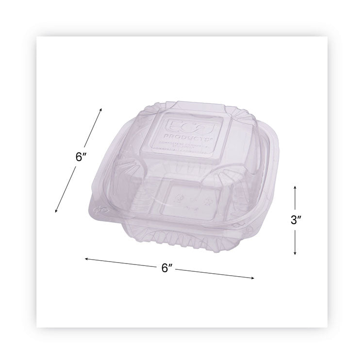 Eco-Products® Clear Clamshell Hinged Food Containers, 6 x 6 x 3, Plastic, 80/Pack, 3 Packs/Carton (ECOEPLC6) Case of 240