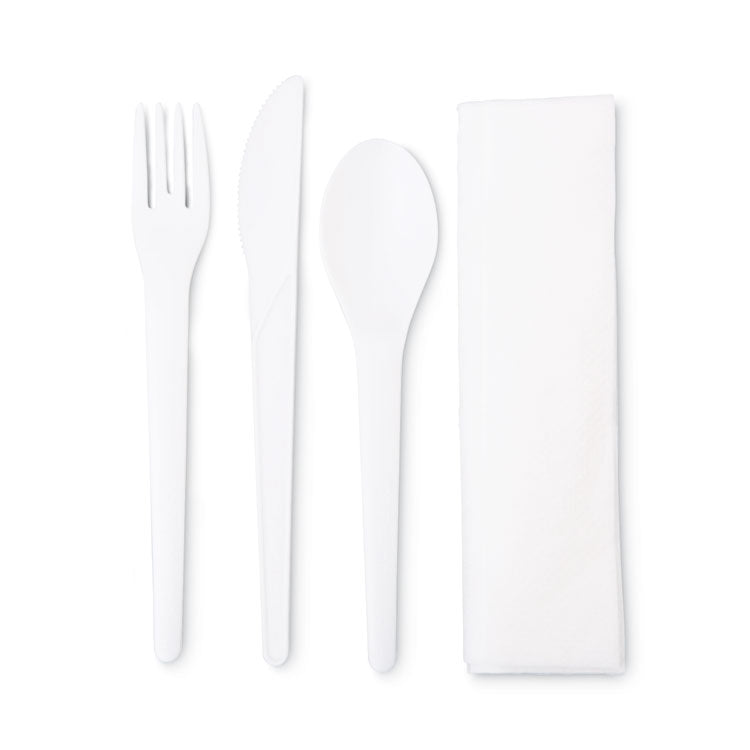 Eco-Products® Plantware Compostable Cutlery Kit, Knife/Fork/Spoon/Napkin, 6", Pearl White, 250 Kits/Carton (ECOEPS015) 250 Kits