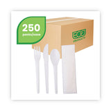 Eco-Products® Plantware Compostable Cutlery Kit, Knife/Fork/Spoon/Napkin, 6", Pearl White, 250 Kits/Carton (ECOEPS015) 250 Kits