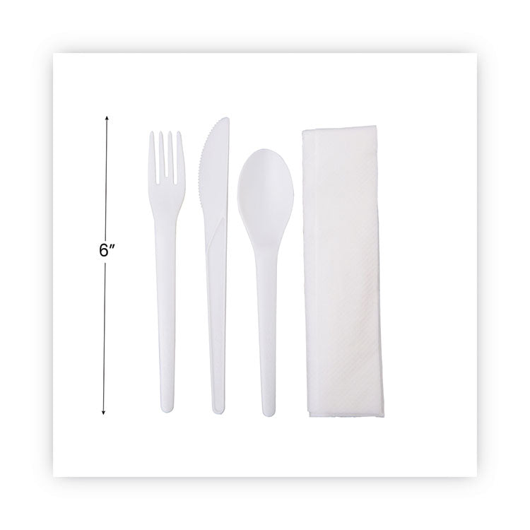 Eco-Products® Plantware Compostable Cutlery Kit, Knife/Fork/Spoon/Napkin, 6", Pearl White, 250 Kits/Carton (ECOEPS015)