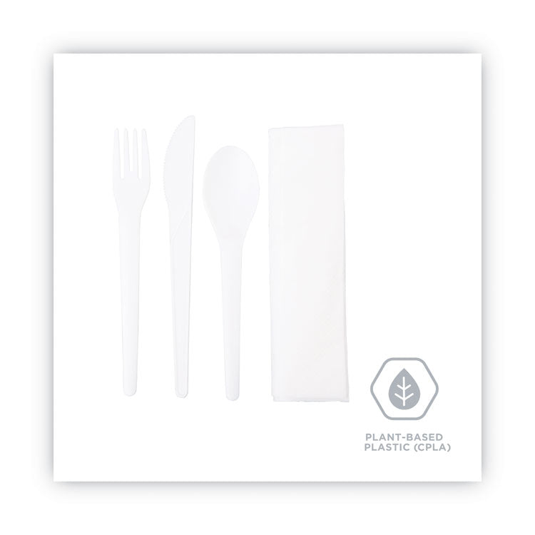 Eco-Products® Plantware Compostable Cutlery Kit, Knife/Fork/Spoon/Napkin, 6", Pearl White, 250 Kits/Carton (ECOEPS015)