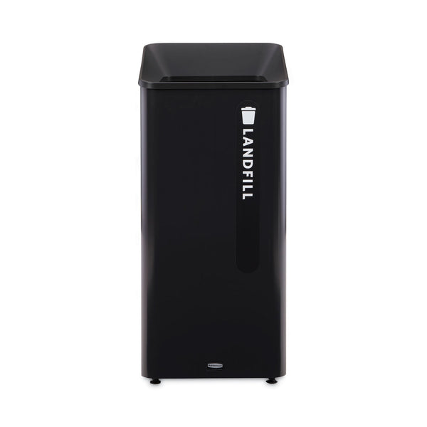 Rubbermaid Sustain Decorative Refuse with Recycling Lid, 23 gal, Metal/Plastic, Black (RCP2078988) Each