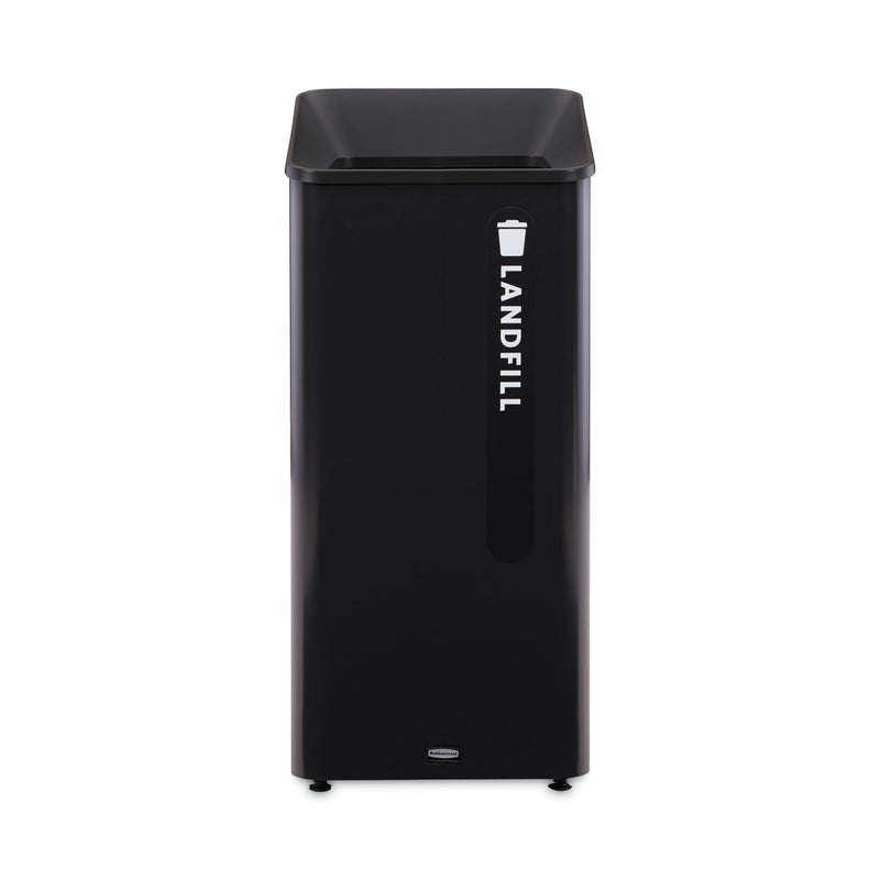 Rubbermaid Sustain Decorative Refuse with Recycling Lid, 23 gal, Metal/Plastic, Black (RCP2078988) Each